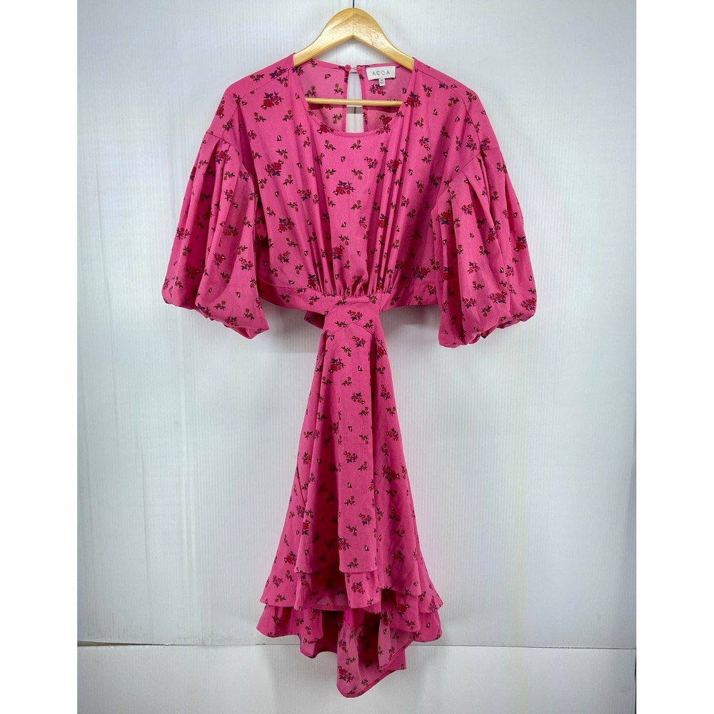 Acoa Pink Floral Puff Sleeve Cut Out‎ Mini Dress Womens XL